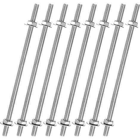 8pcs Tige Filetée Complète M4x100mm, Tiges Filetées à Mouvement Linéaire Filetage à Droite Acier Inoxydable 201 avec Écrous Hexagonaux Rondelle pour Serre-Joints U-Boulon, Argenté (1/5)