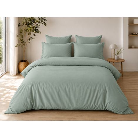 Parure de Lit Complète 240 x 220 cm Sauge - 100% Coton 57 Fils - Drap-Housse 140x190 + 4 Taies (1/5)