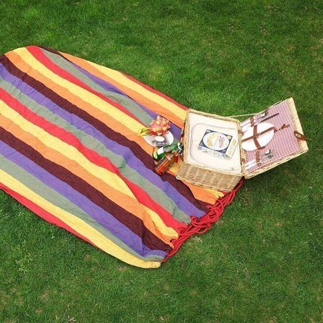 Tragbare Hängematte aus Fallschirmleinwand, atmungsaktive Baumwolle, Gartenhängematte, tragbar, Reise-Camping, für zwei Personen, maximale Belastung 300 kg, mehrfarbig (2 Personen, Rot) (1/3)
