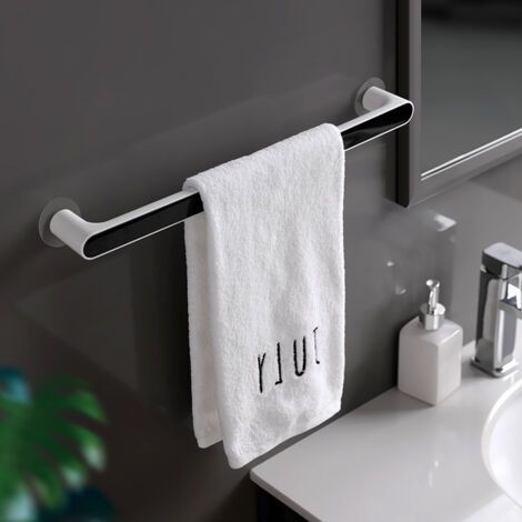 Porte-serviettes nordique long et noir, sans perçage, fixation par ventouse, étagère à serviettes de bain, rangement simple et créatif à une seule barre, sans perçage (1/5)