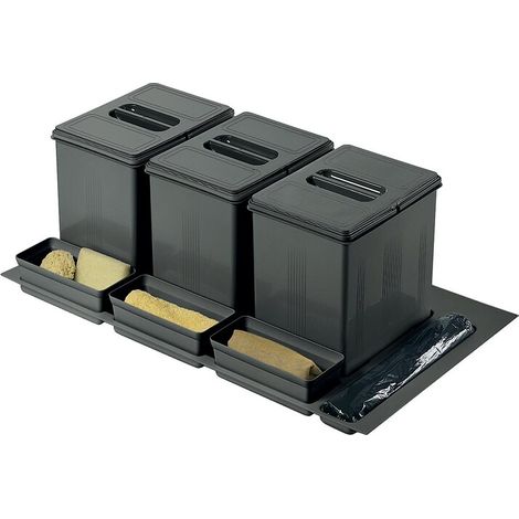 Poubelle de cuisine 3 bacs de 16 litres largeur 900 mm pour tiroir - INOXA