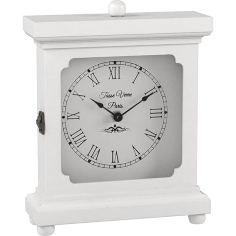 Tasse Verre Horloge Blanche pour étagère, Table ou Bureau 22,9 x 17,8 cm – Décoration Rustique en Bois silencieuse – Bureau, Chambre à Coucher, cheminée, Salon, Salon Familial. Fonctionne avec Piles (1/5)