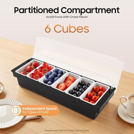Récipient à Ingrédients 6 Compartiments avec Couvercle Transparent - Boîte à Épices et Fruits pour la Cuisine