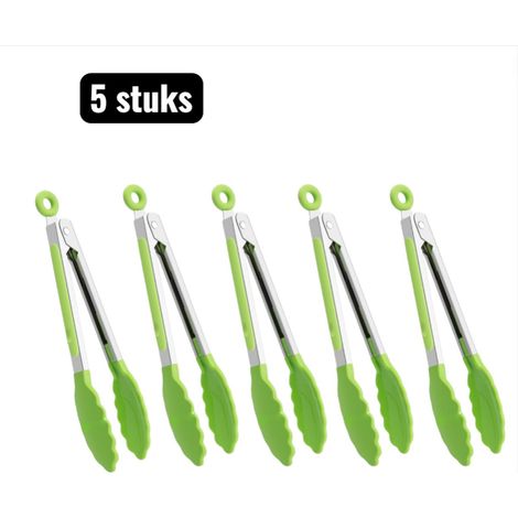ZHIJIA PREMIUM Pinces de cuisine en acier inoxydable avec embouts en nylon, résistantes à la chaleur, pour barbecue, grill et service alimentaire, vertes (1/3)