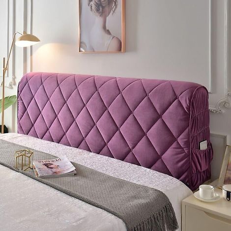 Housse de tête de lit en coton épais pour lit double/simple, 180 cm, violette, rembourrée, élastique, anti-poussière, anti-rayures (1/5)
