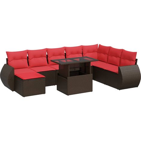 vidaXL Set Divani Giardino 9 pz con Cuscini Polyrattan Marrone Acacia (1/5)