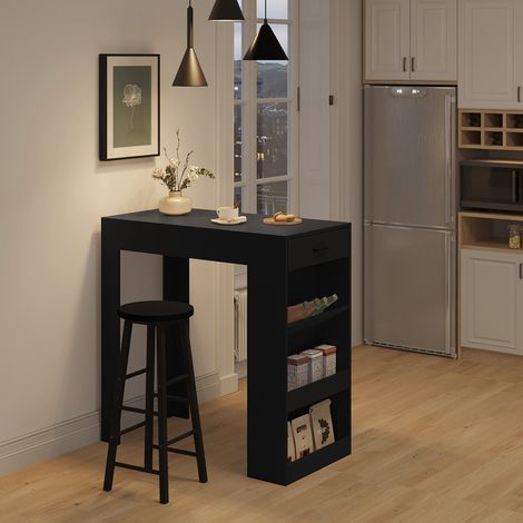 WOLTU Bartisch mit 1 Schublade 3 Ablagen, Stehtisch Bistrotisch mit Weinregal, Tresentisch für Bar Küche Wohnzimmer Esszimmer, 100x100x50 cm, Schwarz