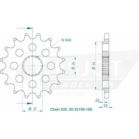 Esjot Pignon 16 dents - Super light - Pas 520