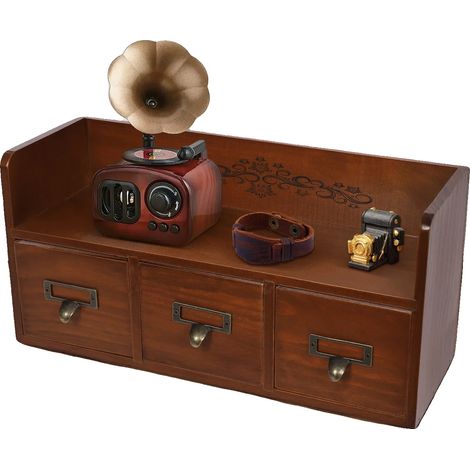 Boîte de Rangement, Bois de Pin, 38,5 cm x 14,5 cm x 18,5 cm, 3 Tiroirs Compartimentés, Capacité de Poids 6 kg, Solution de Rangement Polyvalente (1/5)