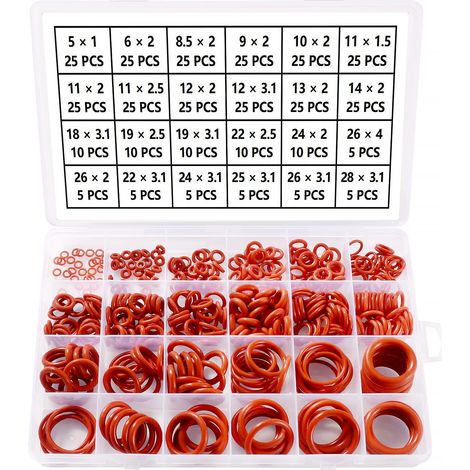 385 Pièces 24 Tailles Joint Torique Rouge Kit d'assortiment, Joints Toriques Métriques en Silicone, pour Robinet, Véhicule Climatisation, Electroménagers, Roulement, Pompe (1/5)