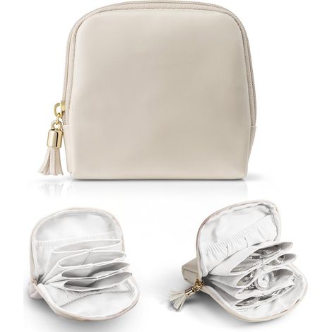 Boite a bijoux voyage Franges, Rangement Bijoux pour femme fille Pochette bijoux voyage avec 6 couches pour bagues boucles ,idee cadeau, cadeau femme, accessoires mode femme, Beige (1/5)