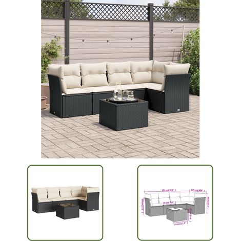 The Living Store Salon de jardin 6 pcs avec coussins noir résine tressée - Ensemble Salon De Jardin - Mobilier De Jardin - Salon De Jardin Design - Meubles De Jardin Résistants - Set Salon De Jardin (1/3)