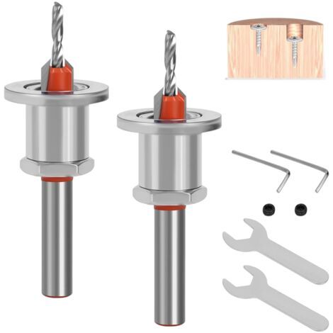 2 Pièces Jeu de Mèches HSS, Mèches de Conique Acier 8mm Set de Forets à Chanfreiner, Forets à Fraisers à Bois à Trous Coniques (2.8+3.2mm) (1/5)