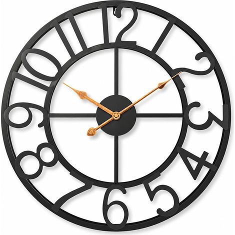 Horloge Murale Moderne 35 cm Métal Noir, Chiffres Arabes (1/5)