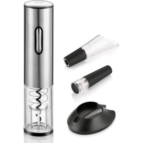 3 en 1 Tire Bouchon Electrique Ouvre-Bouteille Electrique de Vin d\'Acier Inoxydable Argent (1/4)