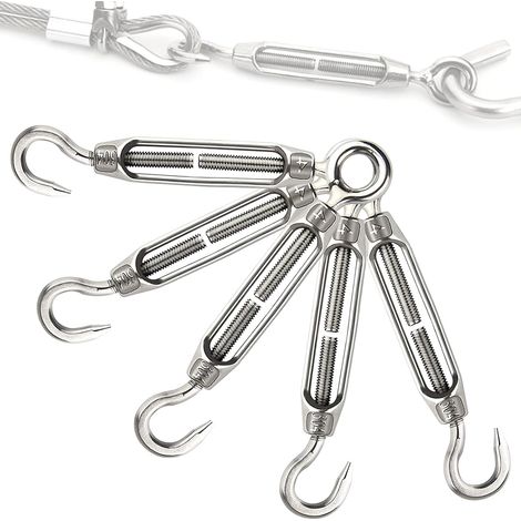 5 tendeurs de fil M5 inox, crochet œil, réglables (1/5)