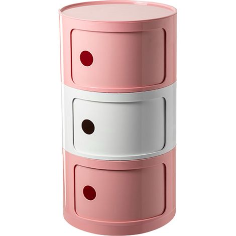 Table de chevet nordique couleur assortie grand rangement rond placard de chevet pour chambre à coucher rose, blanc cassé, rose (trois niveaux) (1/5)