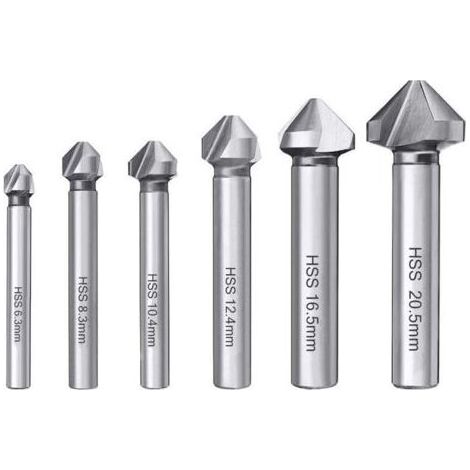 fresas de chaflán HSS 6542, broca cónica de 90°, broca avellanadora, broca helicoidal, fresa cilíndrica para desbarbar madera, metal, PVC, máquina herramienta, 6,3/8,3/10,4/12,4/16,5/20,5 mm (1/5)