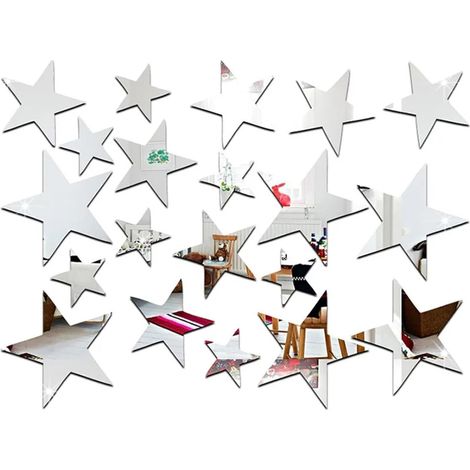 Autocollant 3D, 20 X Étoile Art Miroir Mural Surface Maison Chambre DIY Décor (Argent) (1/5)