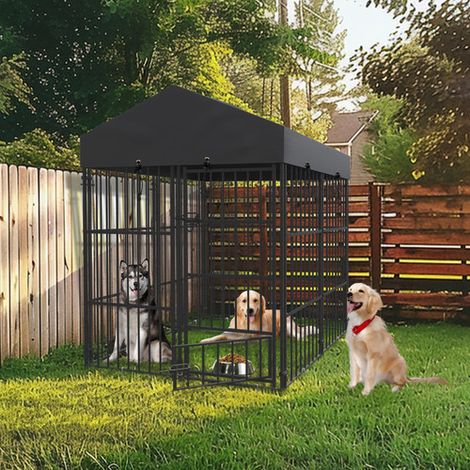 BingoPaw Outdoor Dog Kennel with Roof Heavy Duty Play Pen Metal Dog Cage Chicken Rabbits Crate, Small 120 x 127 x 165cm