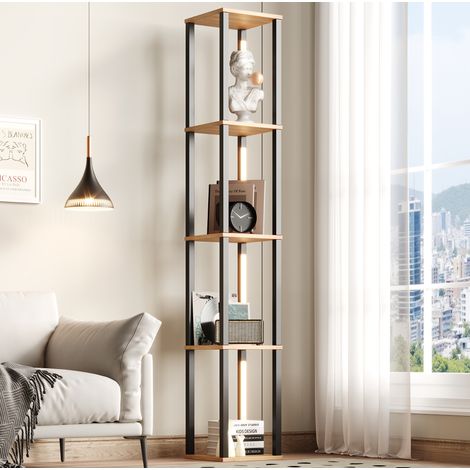 MEUBLIV Étagère LED 26 x 26 x 165 cm noire et bois – 4 niveaux, LED réglable, montage facile (1/5)