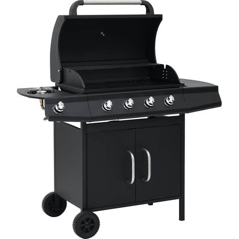 Barbecue à gaz 4 brûleurs avec brûleur latéral, acier noir, 121,5 x 55 x 107 cm - PANGIVO (1/5)