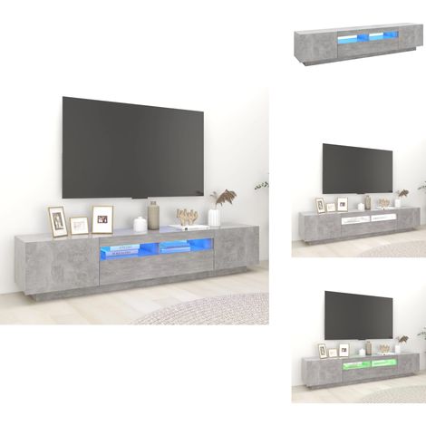 Meuble TV avec lumières LED Gris béton 200x35x40 cm - Meubles Tv - Meuble Tv - Meuble Téléviseur - Télévision Murale - Rangement Media (1/5)