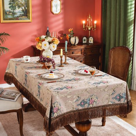 Nappe Table Fleurs dans le miroir - Café clair 150210cm antidérapant et épais franges raffinées 50 × 40 × 5 cm 1 kg – Livraison gratuite (1/4)