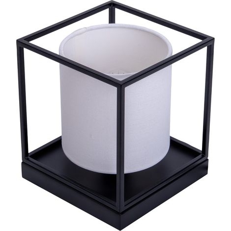 Lampe à poser en métal blanc avec abat-jour en tissu douille E14 15 x 15 x 17 cm - PANGIVO (1/5)