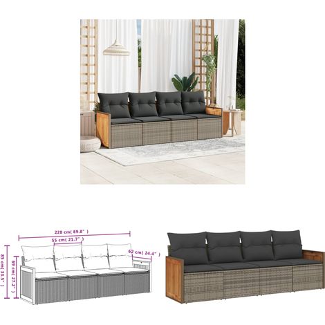 4-tlg. Garten-Sofagarnitur mit Kissen Grau Poly Rattan - Gartensortiment - Outdoor Möbel - Gartenlounge - Lounge Set - Rattan Gartenmöbel - Home & Living (1/3)