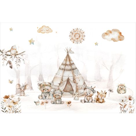 Kinderfototapete Waldbärenfamilie mit Freunden Boho-Stil M175 300x200 (1/5)