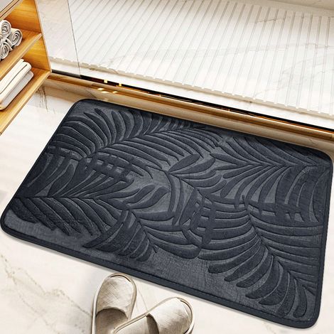 Tapis de bain antidérapant 40 x 60 cm, tapis épais absorbant en mousse à mémoire de forme, motif feuille, gris foncé (1/5)