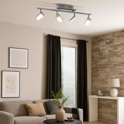 Deckenleuchte chrom Spotleiste 4 Flammig Wohnzimmerlampe schwenkbar, Metall Kunststoff, 4x LED 3W 170Lm warmweiß, LxBxH 67x17x17 cm