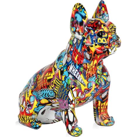 Escultura BULLDOG FRANCÉS GRAFITI Multicolor 30 x 28 x 17 cm - SpazioLuzio