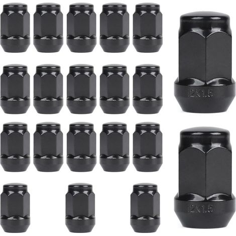 20 x Écrous de Roue M12 x 1,5 Écrou de Roue Fermé Cône 60°, Compatible avec Ford, Toyota, Hyundai, Kia, Mazda, Honda, BYD - Noir (1/5)