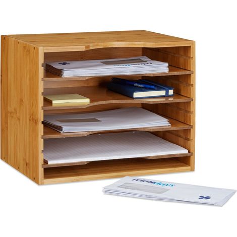 Bamboo organizer storage system desk organise document file rack stand office