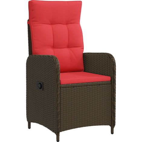 Reclining Garden Chair Brown and Red Poly Rattan vidaXL (1/5)