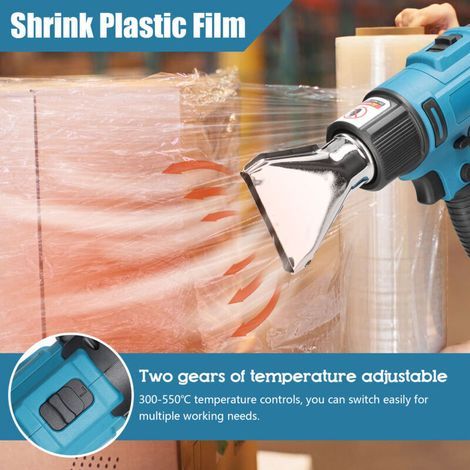 Appareil de chauffage à air chaud portatif sans fil, rechargeable au lithium, avec température réglable et 2 embouts. (1/4)