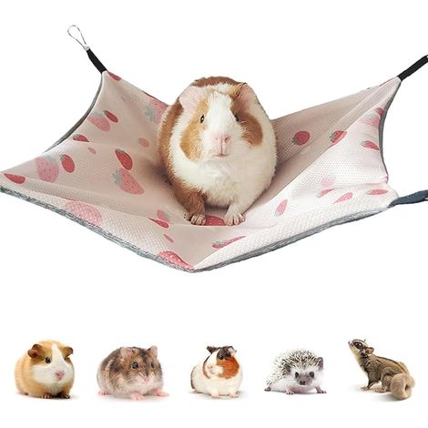 Ice Silk Guinea Pig Hammock 34 x 34 cm Adjustable Rodent Hammock Cage Ferret Hut Star Guinea Pig Bed Rabbit Design Double Sided Swing for Rabbit Hamster Chinchilla (Strawberry)