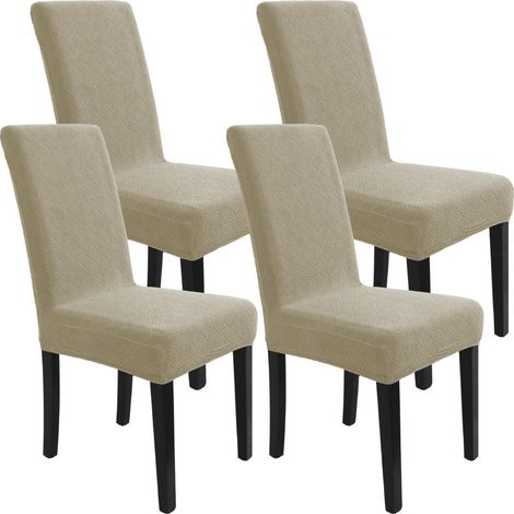 Stretch Stuhlhussen 4er Set Khaki, Jacquard, Waschbar, Universell (1/5)