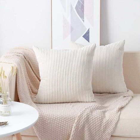 2er-Set dekorative Kissenbezüge, 60 x 60 cm, Cord, einfarbig, weicher Plüsch, Dekokissenbezüge für Sofa, Auto, Schlafzimmer, Zuhause, Beige, 60 x 60 cm, MNS (1/4)