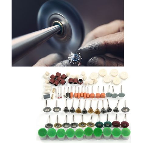 342-teiliges Zubehörset für elektrische Schleifgeräte: Wollpolierbürste, Trimmelemente und Rotationselemente (1/5)
