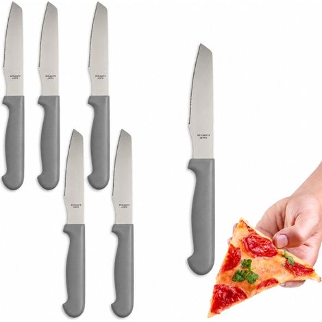 Set 6 coltelli per pizza in acciaio inox da 20 cm con lama seghettata da 10 cm - Coltello con manico nero in plastica (1/5)