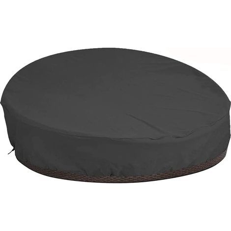 Runde Schutzhülle für Schlafsofas mit Schultergurt und Tragegriff. Wasserdichte Gartenbettabdeckung. Runde Liegestuhlabdeckung aus 210D Oxford-Gewebe. Winddicht – Schwarz (Durchmesser 228 cm, Höhe 83 (1/4)