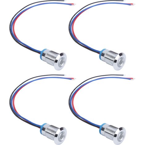 4 Sets vorverdrahtete runde LEDs, wasserdicht, 2-farbige Kontrollleuchten, gemeinsame Kathode, 12 mm, 3-6 V (Rot und Blau) (1/5)