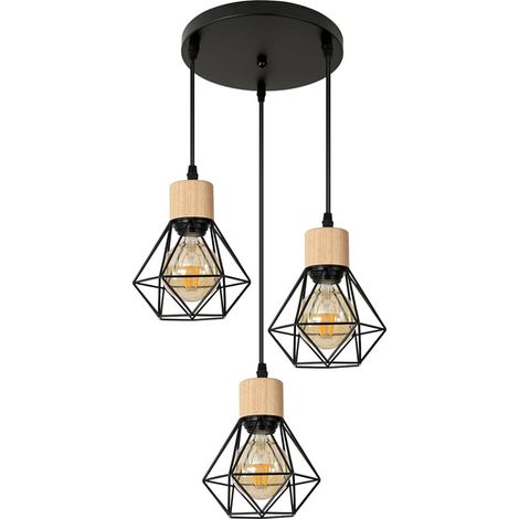 GLAMARIS Lustre en fer noir 1220cm, fil de suspension 1 mètre (réglable), E27 sans ampoule (1/2)