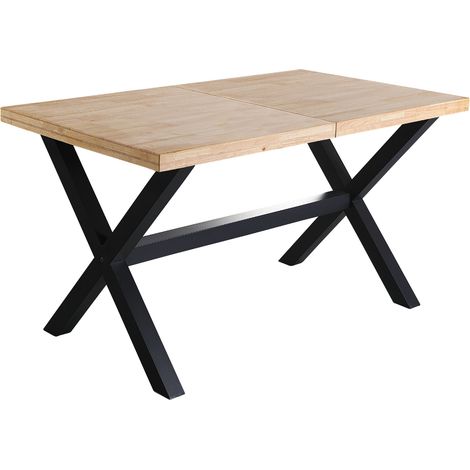 Table à manger rectangulaire extensible en bois coloris chêne / pieds noir - Longueur 140-220 x profondeur 90 x hauteur 76 cm -PEGANE- (1/5)