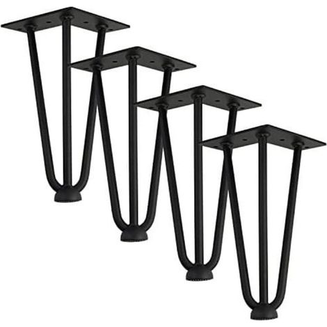 Qrity [Verbesserung] Set mit 4 Haarnadel-Tischbeinen, 25 cm DIY-Metallbeine, drei Eisenstangen, stabiler, mit Schrauben und Bodenschonern - LIAIKI
