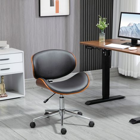 Chaise de bureau design vintage hauteur réglable pivotant 360° bois peuplier revêtement synthétique 53 x 53 x 77-87 cm