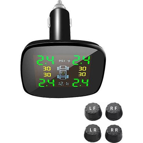Système de surveillance de la pression des pneus (TPMS) intelligent USB avec allume-cigare, alarme de température et affichage de l'état des pneus via 4 capteurs externes. (1/5)